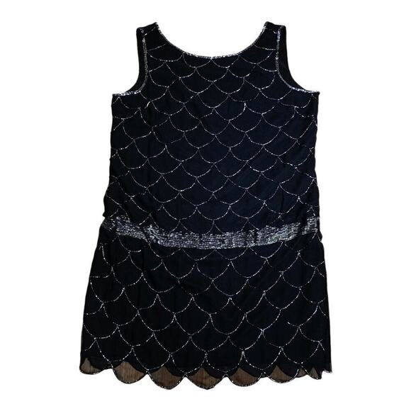 Adrianna Papell Black Dropwaist 20's Style Mini Dress w Scallop Beading- Size 14 - Picture 1 of 9